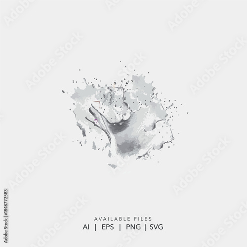 Realistic white milk splash with drops isolated on white background, Abstract liquid paint or cream flow design 