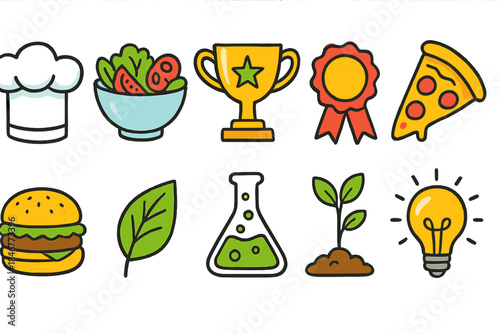 Food, science, nature outline icon set. Culinary, innovation, growth icon collection