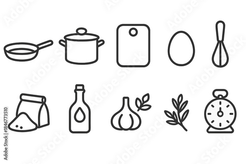 Cooking and kitchen outline icon set. Culinary and food preparation symbols collection