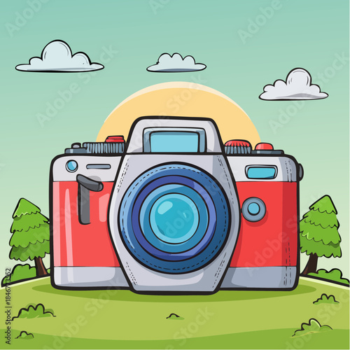 Photo camera doodle icon. Hand drawn sketch in vector
