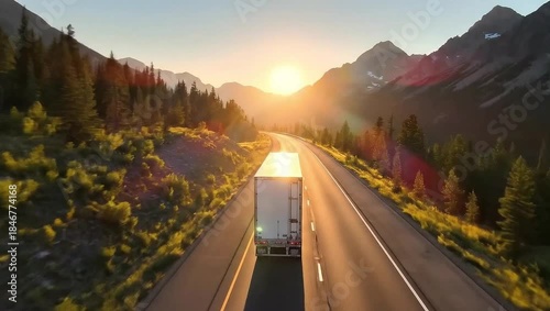 White semi-truck driving on scenic mountain highway through forest
White semi-truck driving on scenic mountain highway through forest