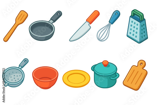 Cooking utensils 3d icon set. Kitchen tools, cookware, appliance icons 3d collection