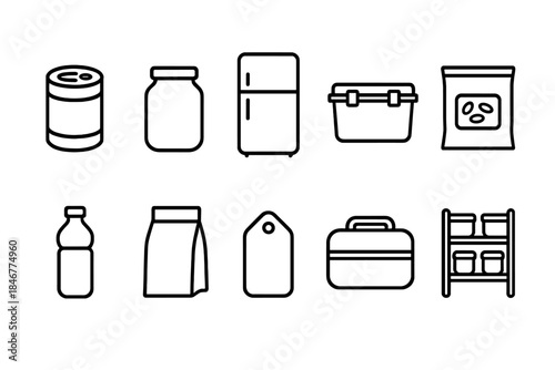 Grocery, kitchen outline icon set. Shopping, food storage linear icons collection