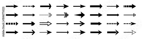 Black arrow icons set. Simple directional pointers vector illustration isolated on transparent background