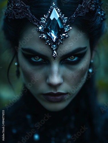 A mysterious NYE oracle look with dark crystals, glossy shadows and a sleek, mystical aesthetic.