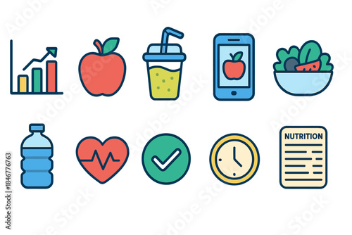 Health and wellness line icon set. Nutrition, fitness, healthy living icons collection