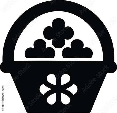 lucky clover gift basket line art vector illustration on transparent background