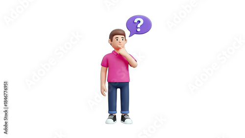 3D Man Thinking with Question Mark Bubble