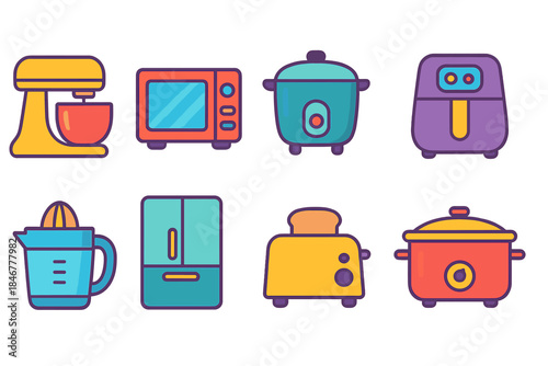 Kitchen appliances icon set. Modern home, cooking tools flat icons collection