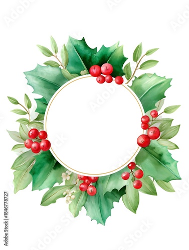 Watercolor wreath frame designed as a delicate christmas border