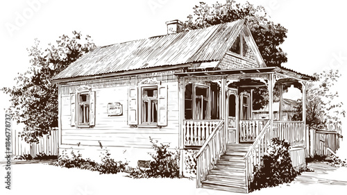 Architectural Vector Illustration of a House with Front Porch Design