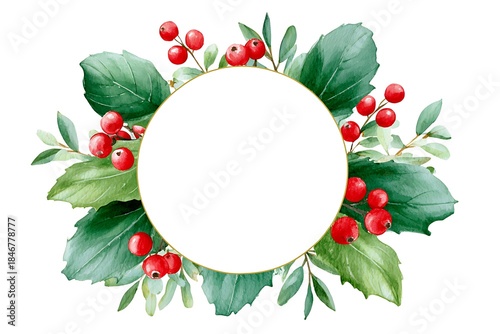 Watercolor wreath frame designed as a delicate christmas border