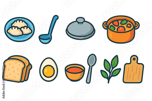 Cooking, kitchen flat icon set. Culinary, food preparation icons flat style collection