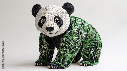 Panda Bear Model Crafted from Green Recycled Plastic Components