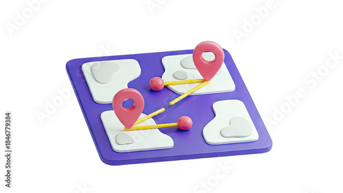 Wallpaper Mural 3D Map with Location Pins and Route Visualization Torontodigital.ca