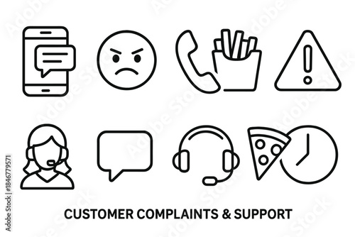 Customer complaints and support icon set in outline style for business solutions