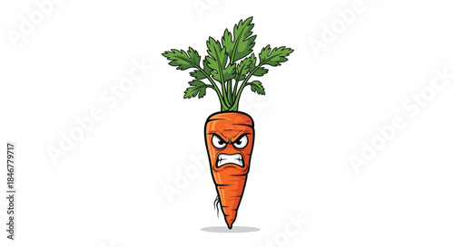 Grumpy cartoon carrot character standing with an angry, scowling face and clenched teeth, isolated on a white background.