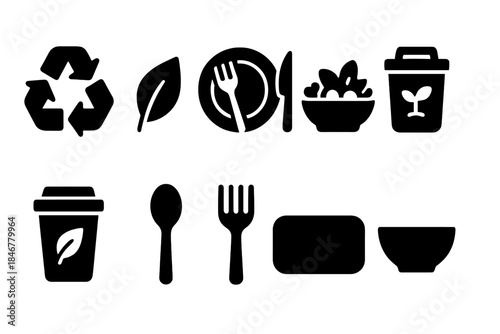Eco-friendly, sustainability solid icon set. Green living, environmental icons collection