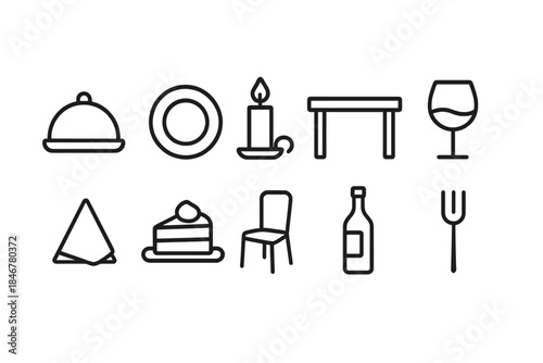 Dining and restaurant line icon set. Elegant tableware and dining elements