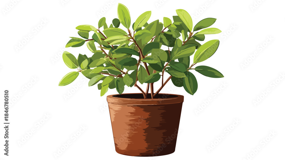Obraz premium Illustration of Vibrant Plant with Green Leaves in Stylish Brown Pot