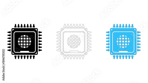 Central processing unit (cpu) icons demonstrating its core function in computer systems