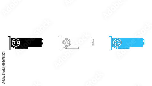 Illustrative icons of a discrete graphics card for high-performance visual rendering