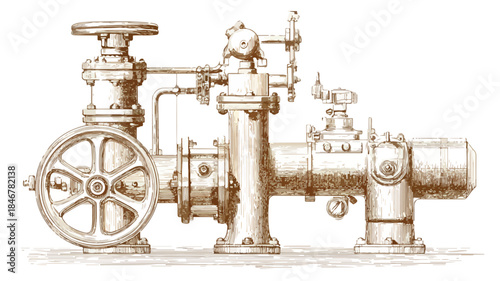 Detailed Water Pump and Valve Schematic Diagram Illustration