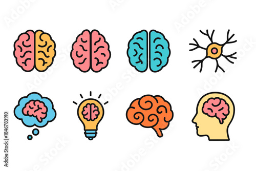 Brain, neurology outline icon set. Cognitive, neuroscience, mind icons outline collection