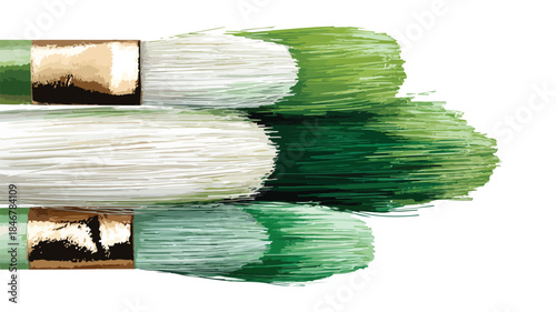 Vibrant Green and White Paint Brushes Stack Vector Illustration