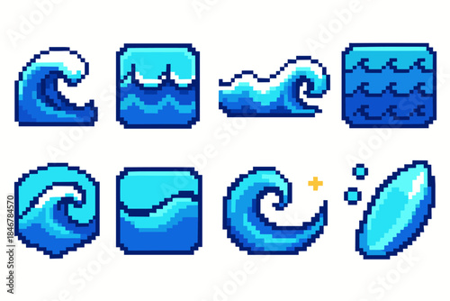Ocean, wave 3d icon set. Surf, sea icons collection in vibrant 3d style