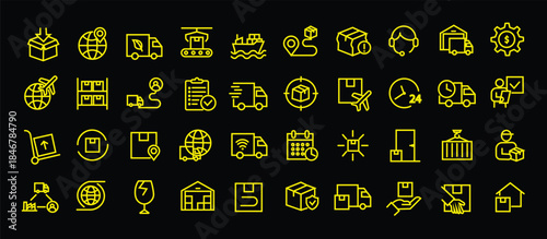 Logistics icon set. Editable line icons. Vector illustration.
