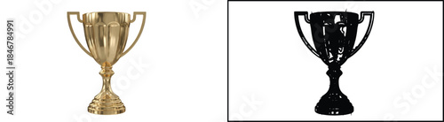 Golden Award Trophy and Black Silhouette Graphic Isolated on White