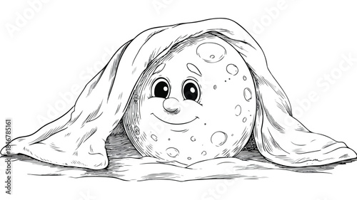 Cozy Cartoon Moon Snuggled Under Blanket in Vector Illustration