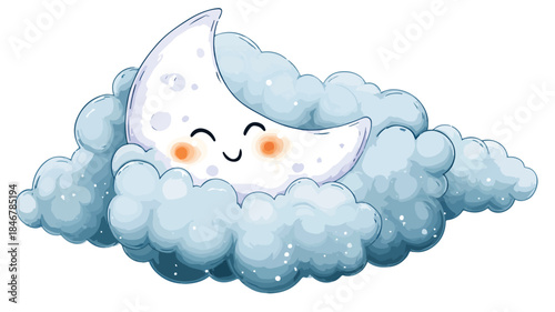 Cheerful Moon and Playful Cloud Cartoon Vector Design for Positive Imagery