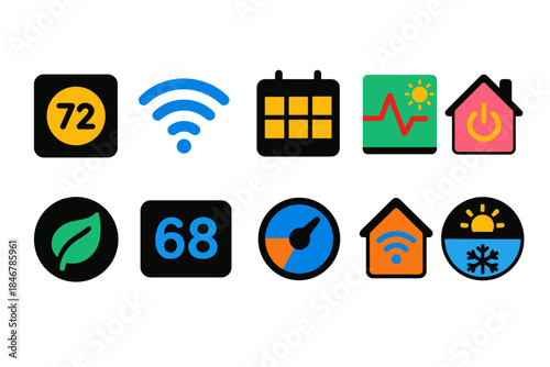Smart home flat icon set. Iot, automation, temperature, security icons collection.