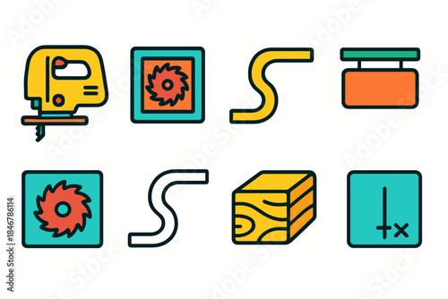 Woodworking tools icon set. Carpentry, tools, outline icons collection for crafting