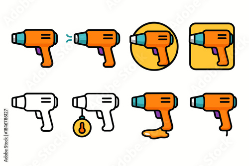 Home appliance flat icon set. Hair dryer, electric tool, home equipment icons collection