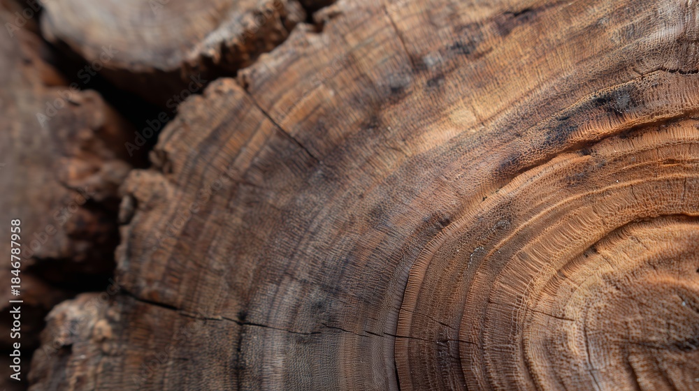 Fototapeta premium Wood texture shows tree rings in close up view under natural lighting