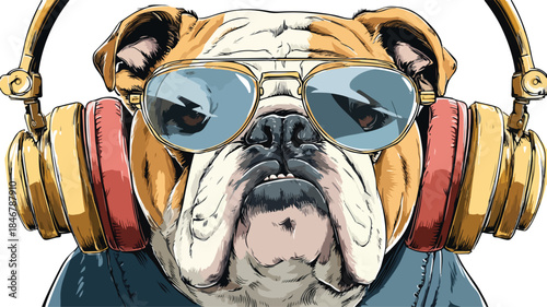 Groovy Bulldog DJ: A Cute Vector Illustration with Musical Vibe