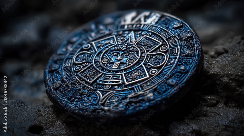 Obraz premium Ancient Aztec Calendar Disc in Blue