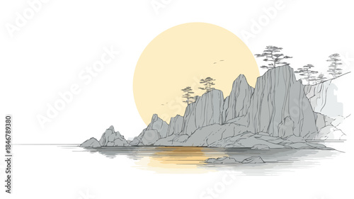 Tranquil Minimalist Cliff Landscape Vector Illustration