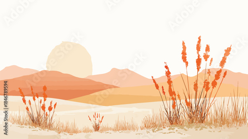 Tranquil Minimalist Grassland Landscape Vector Illustration