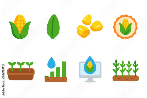 Agriculture, farming flat icon set. Corn, farming, crop, agriculture icons flat collection