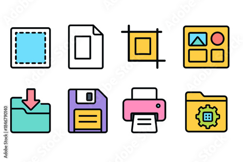 Office tools outline icon set. Organization, document management outline graphics