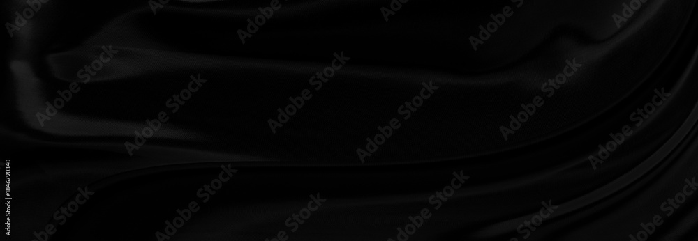 Obraz premium Black gray satin dark fabric texture luxurious shiny that is abstract silk cloth panorama background with patterns soft waves blur beautiful.