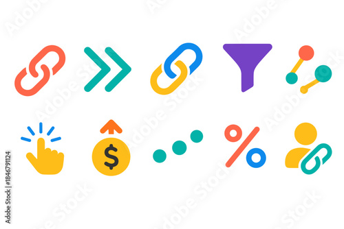 Business, technology flat icon set. Digital marketing and seo icons flat collection
