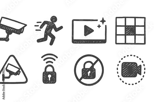 Security, surveillance outline icon set. Cctv, lock, privacy icons collection