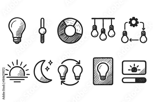 Energy and lighting icon set: flat style for sustainable, eco-friendly designs