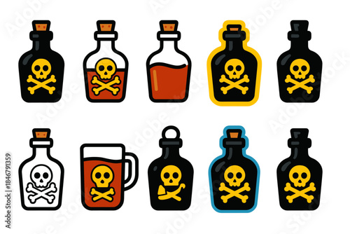 Poison, danger flat icon set. Toxicity, warning symbols flat collection