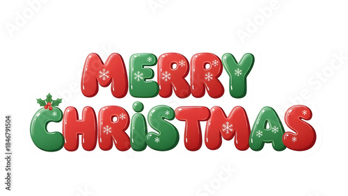 Bubbly red and green 'Merry Christmas' text with decorations